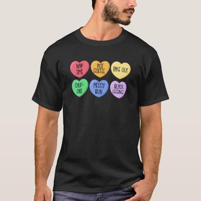 Camiseta Mom Valentines Day New Moms Candy Heart Black Legg (Frente)