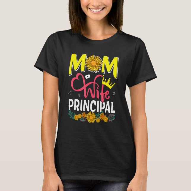 Camiseta Mom Wife Principal Cute Floral Sunflowers Mother's (Frente)