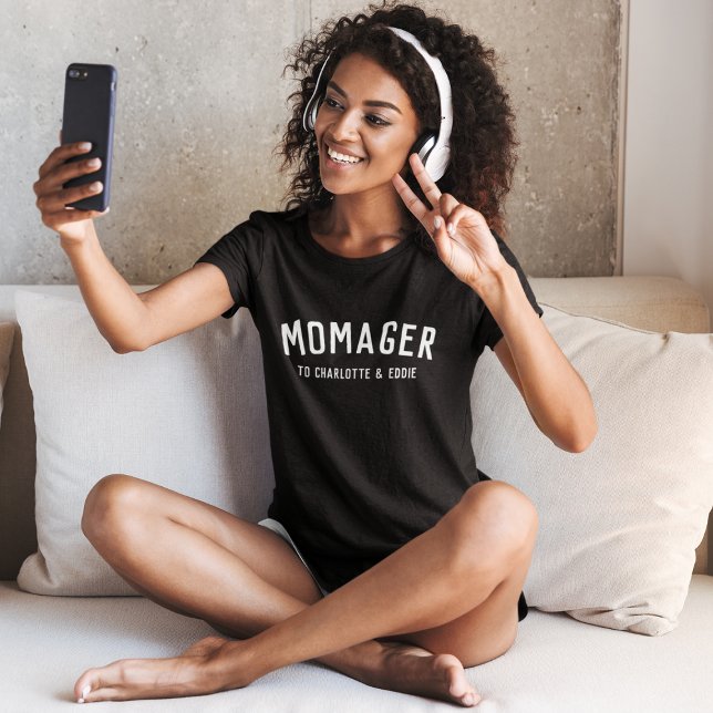 Camiseta Momager | Nomes de Crianças do Gerente de Mãe Mode (Criador carregado)