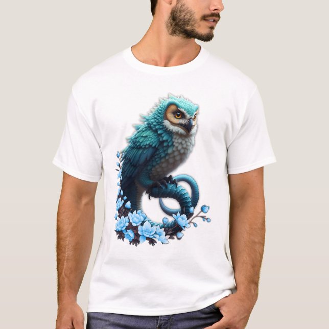 Camiseta Momento da Sabedoria, a coruja mágica, majestosa,  (Frente)