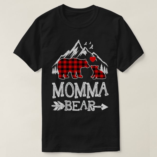 Camiseta Momma Bear , Red Buffalo Plaid Grandma Bear Pajama (Frente do Design)