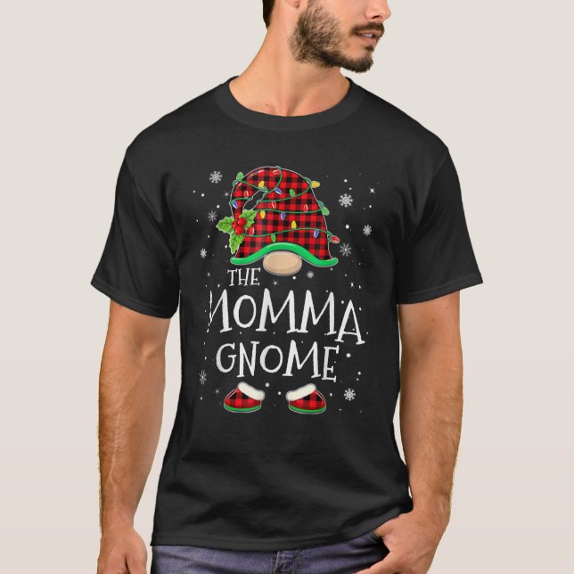 Camiseta Momma Gnome Red Plaid Matching Family Mom Christma (Frente)