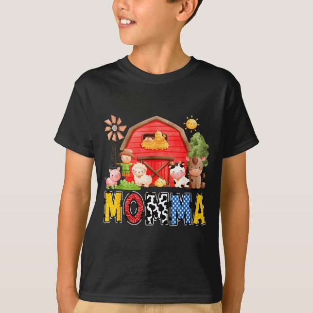 Camiseta Momma Red Farm Cow Birthday Boy Matching Family Pa (Frente)