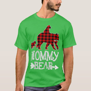Camiseta Mommy Bear Three Cubs Red Plaid Mama Christmas Paj
