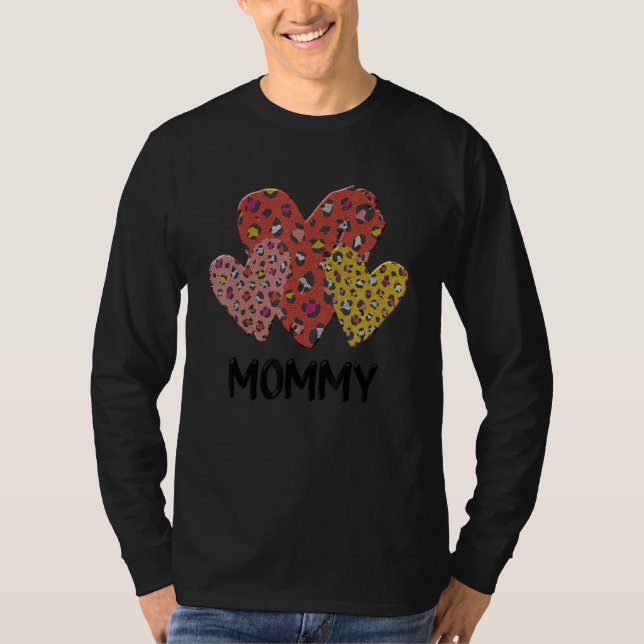 Camiseta Mommy Hearts Leopard Plaid Vlentines Day Boys Girl (Frente)