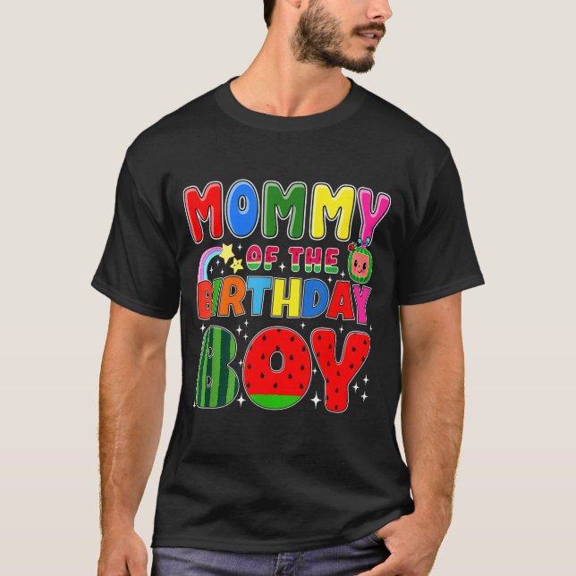 Camiseta Mommy Of The Birthday Boy Melon Family Matching Fu (Frente)