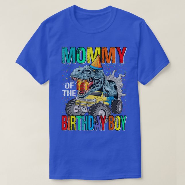 Camiseta Mommy Of The Birthday Boy Monster Truck Dinosaur  (Frente do Design)