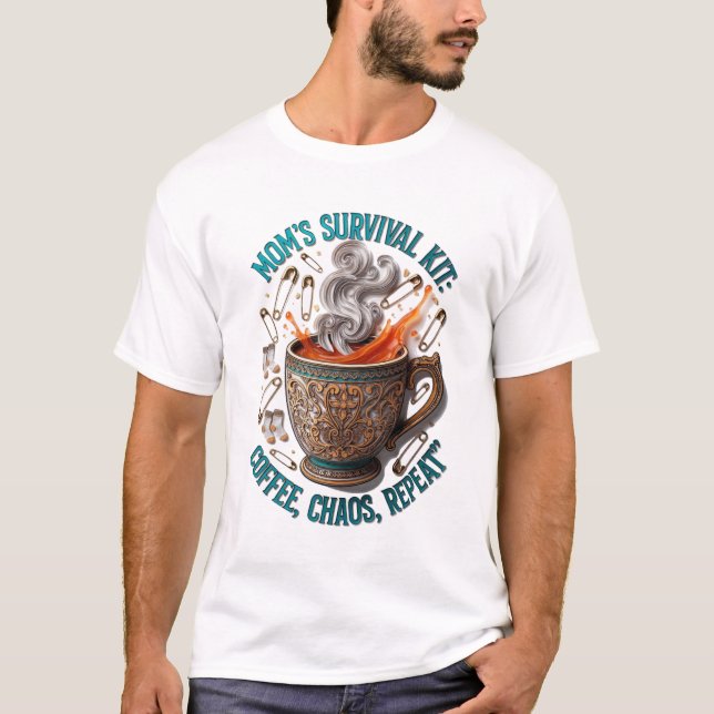 Camiseta Mom's Survival Kit Tee | Coffee Chaos Repeat Funny (Frente)