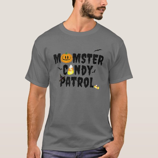 Camiseta Momster Candy Patrol Mulheres Engraçadas Mãe Hallo (Frente)