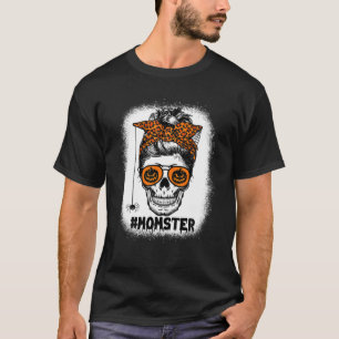 Camiseta Momster Salty Skull Mãe Mensagem Bun Leopard Hall