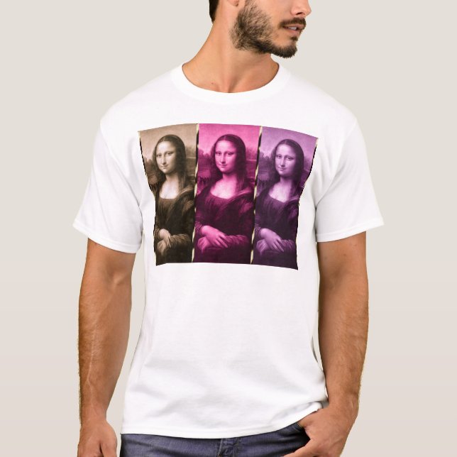 Camiseta Mona Lisa Animal Imprime Chocolate Rosa Puro (Frente)