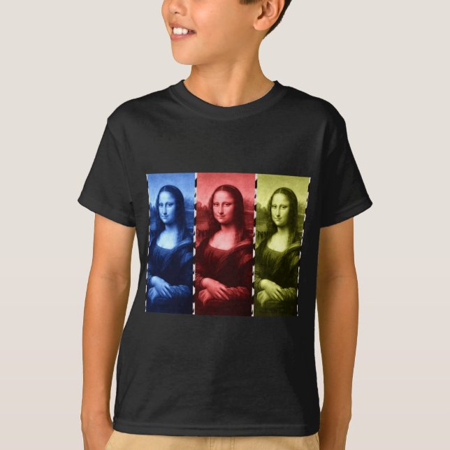 Camiseta Mona Lisa Animal Imprime Cores Primárias (Frente)