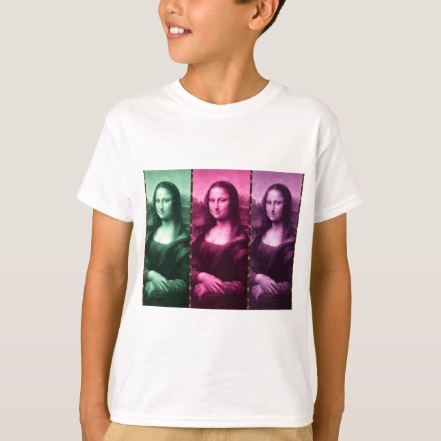 Camiseta Mona Lisa Animal Imprime Púrpura Rosa Verde (Frente)
