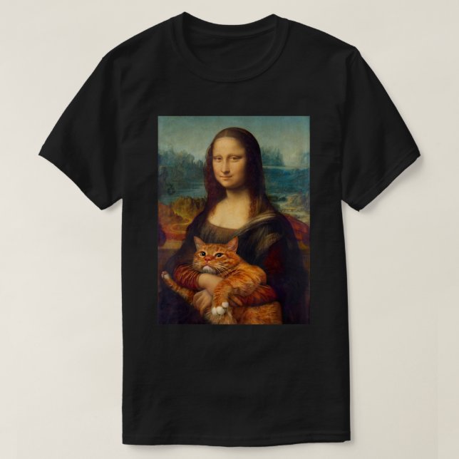 Camiseta Mona Lisa + Cat T-Shirt T-Shirt (Frente do Design)