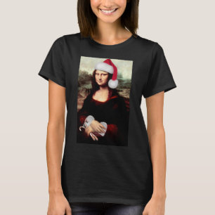 Camiseta Mona Lisa Chapéu de Papai Noel Natal