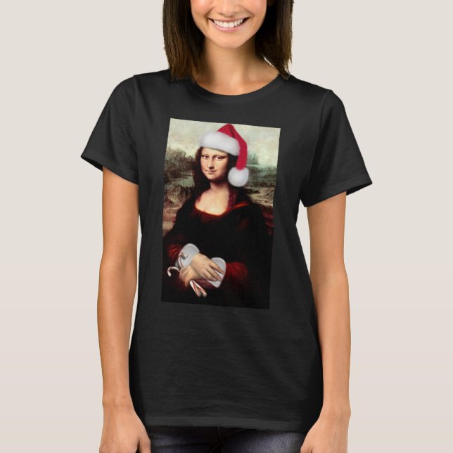 Camiseta Mona Lisa Chapéu de Papai Noel Natal (Frente)