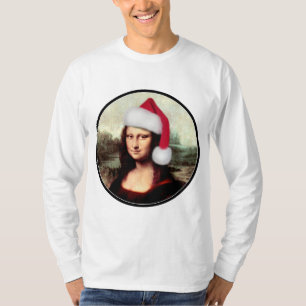Camiseta Mona Lisa Chapéu de Papai Noel Natal