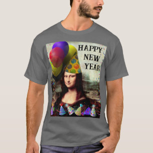 Camiseta Mona Lisa Chapéu de Papai Noel Natal
