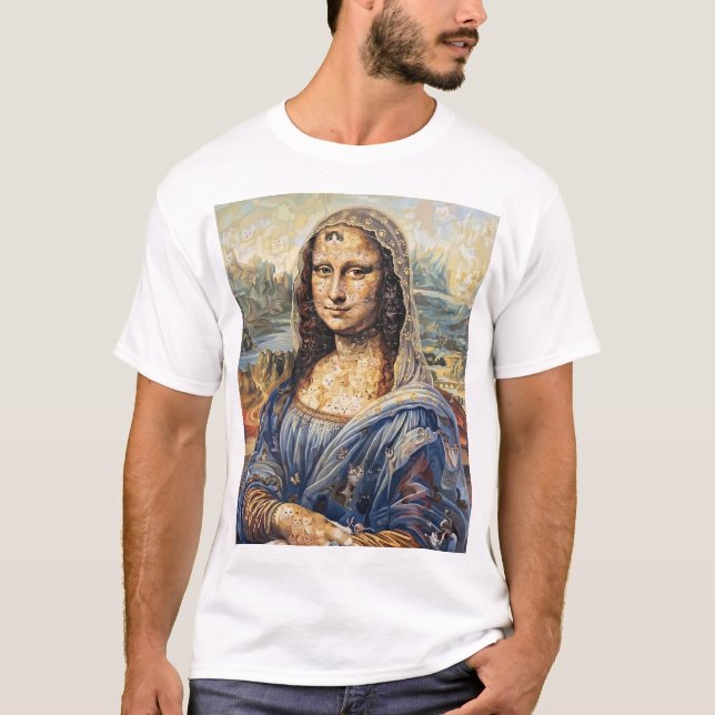 Camiseta Mona Lisa collage art made with cat faces (Frente)