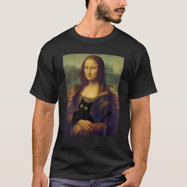 Camiseta Mona Lisa Com Gato Engraçado De Pintura T (Frente)