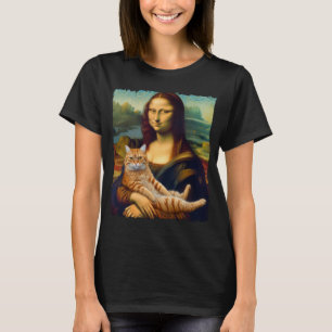 Camiseta Mona Lisa Com Gato Laranja Pintura De Arte Diverti