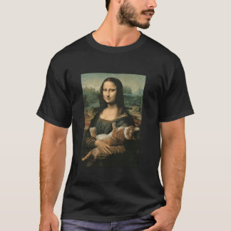 Camiseta Mona Lisa Com Pintura Engraçada De Gato Laranja T 