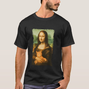 Camiseta Mona Lisa Com um Gato Sorridente Divertido e Bobo