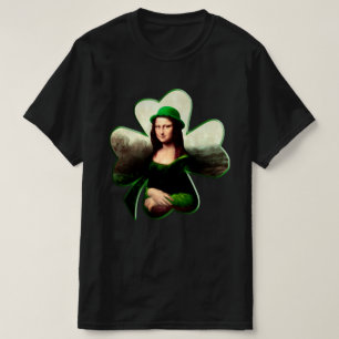 Camiseta Mona Lisa Dia de São Patrício Trevo