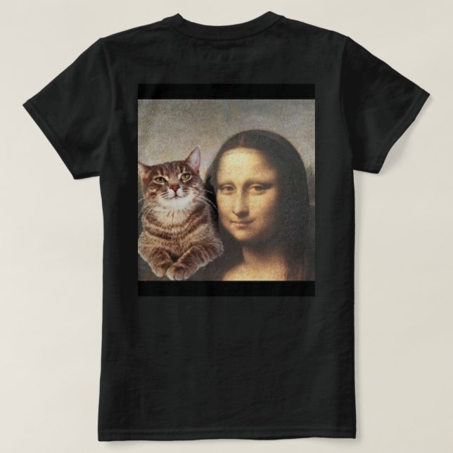 Camiseta Mona Lisa e amigo do gato (Verso do Design)