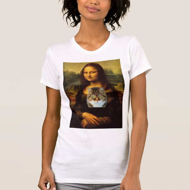 Camiseta Mona Lisa e seu gato, t-shirt (Frente)