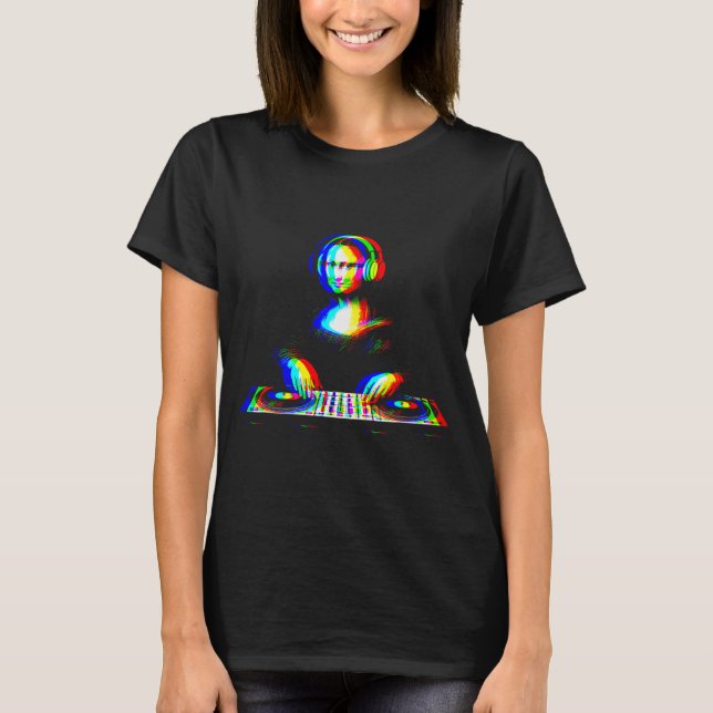 Camiseta Mona Lisa Engraçada Dj Varwave Techno Rave Edm Mús (Frente)