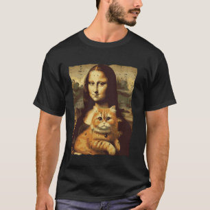 Camiseta Mona Lisa Gato Laranja Engraçado Pintura de Mulher
