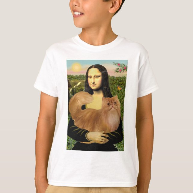 Camiseta Mona Lisa - Gato Persa Vermelho (Frente)