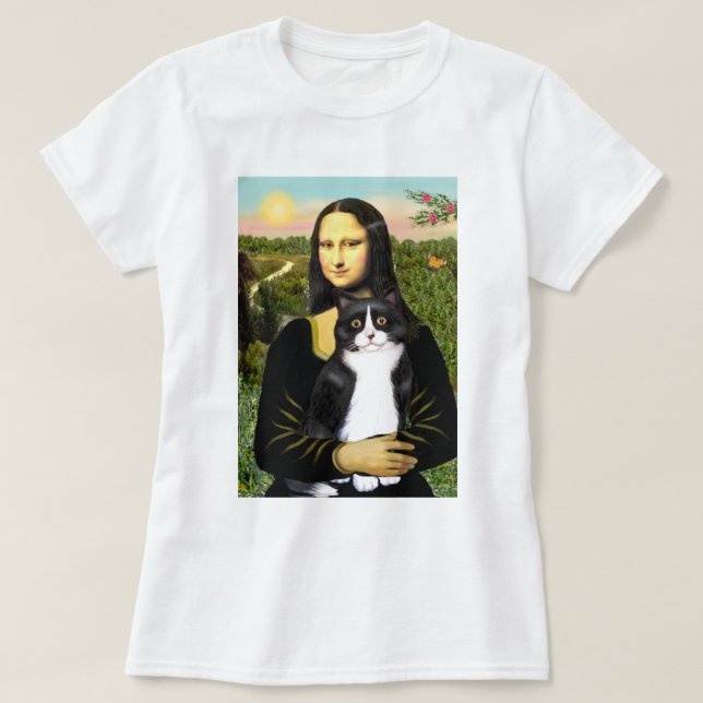 Camiseta Mona Lisa - gato preto e branco (Frente do Design)