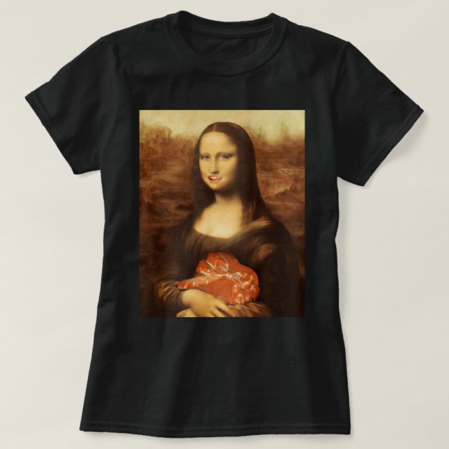 Camiseta Mona Lisa Heart Valentine's Day Kiss (Frente do Design)