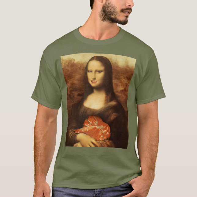 Camiseta Mona Lisa Heart Valentine's Day Kiss (Frente)
