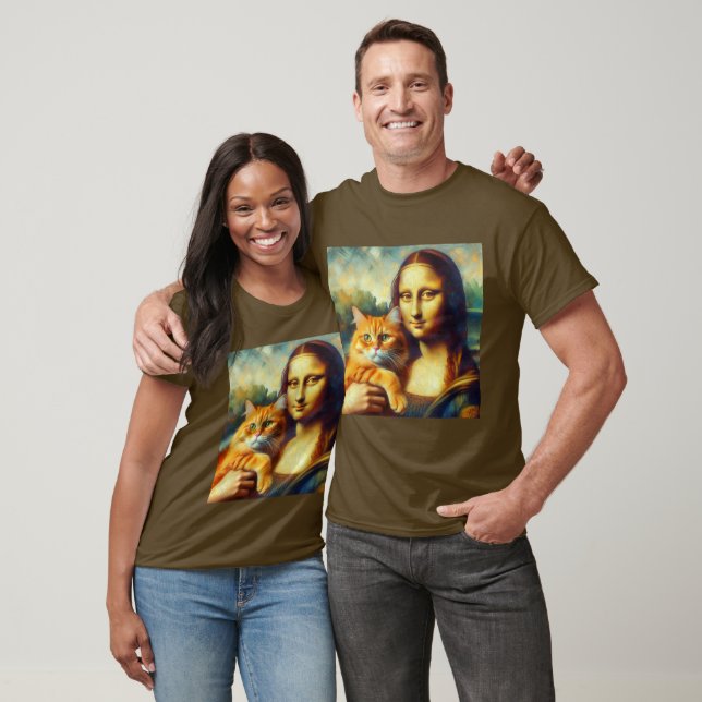 Camiseta Mona Lisa pintando La Gioconda com Cat (Unissex)