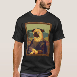 Camiseta Mona Lisa Pug Art Parody Shirt Engraçado