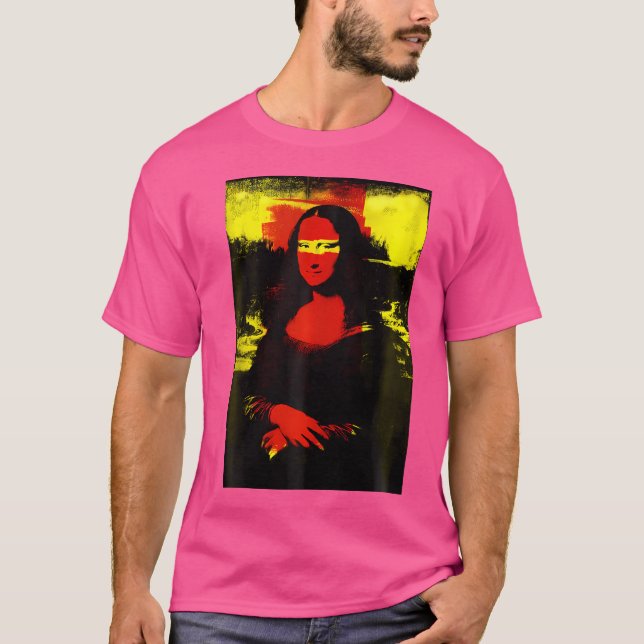 Camiseta Mona Lisa Red Yellow Modern Art Punk Leonardo Da V (Frente)