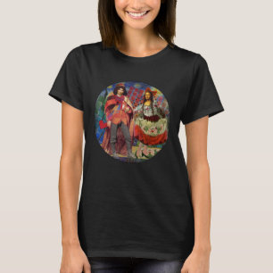 Camiseta Mona Lisa Romântica Trabalho de arte Colorida Engr