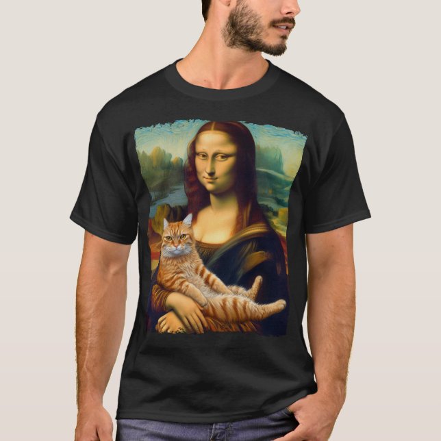Camiseta Mona Lisa Segurando Gatinhos Gatinhos Gatinhos Gat (Frente)