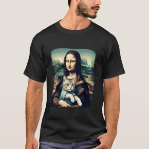 Camiseta mona lisa segurando gato para amantes de gatos pai