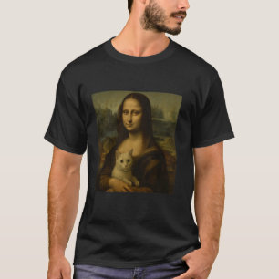 Camiseta Mona Lisa Segurando Gato Pintura Artística Diverti