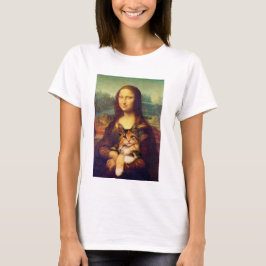 Camiseta Mona Lisa segurando o seu gato Leonardo da Vinci