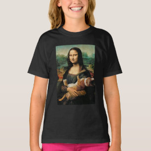 Camiseta Mona Lisa segurando seus amantes de gato