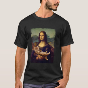 Camiseta Mona Lisa Segurando um Gato Arte Divertida Paródia