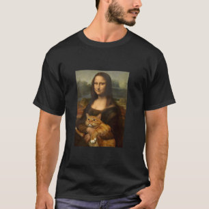 Camiseta Mona Lisa Segurando um Pincel de Gatos Engraçados