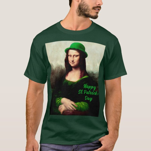 Camiseta Mona Lisa St. Patrick's Day Clover (Frente)