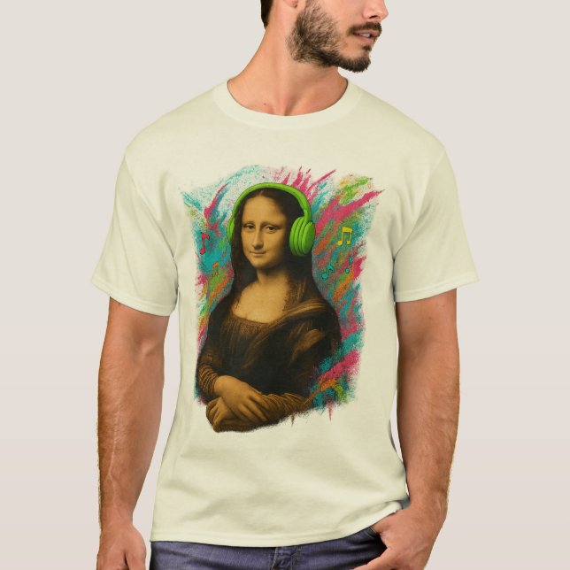 Camiseta Mona Lisa with Headphones – Neon Graffiti Style on (Frente)