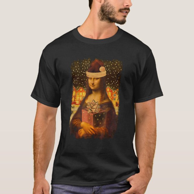 Camiseta Mona Lisa with Santa Hat for Art Teacher Mona Lisa (Frente)